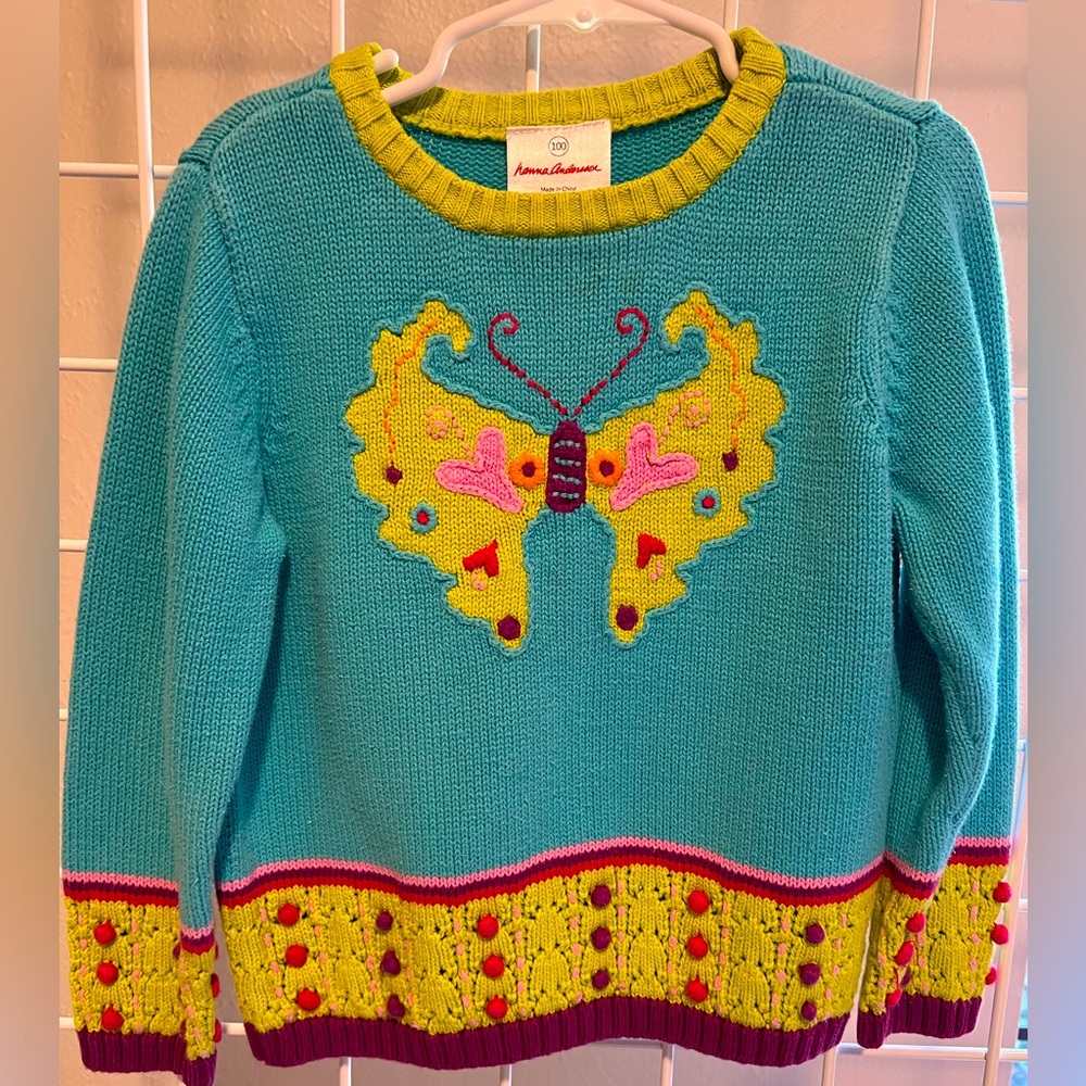 HANNA ANDERSSON, Size 4, Turquoise Butterfly Sweater
